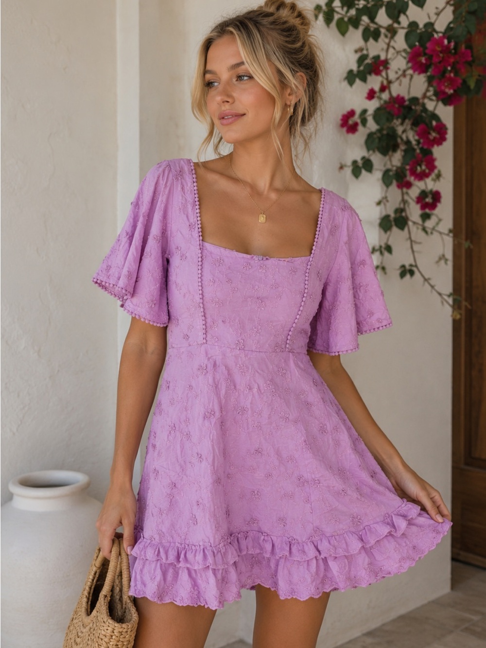 Showpo Lilac Eyelet Mini Dress